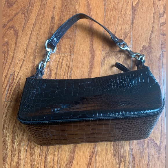 RALPH LAUREN Faux Croc Embossed Baguette Bag Mini Black - Picture 2 of 4
